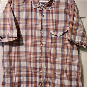 Frye & Co. Men's Size XXL Plaid Brown Blue Short Sleeve Button Up Camp Shirt